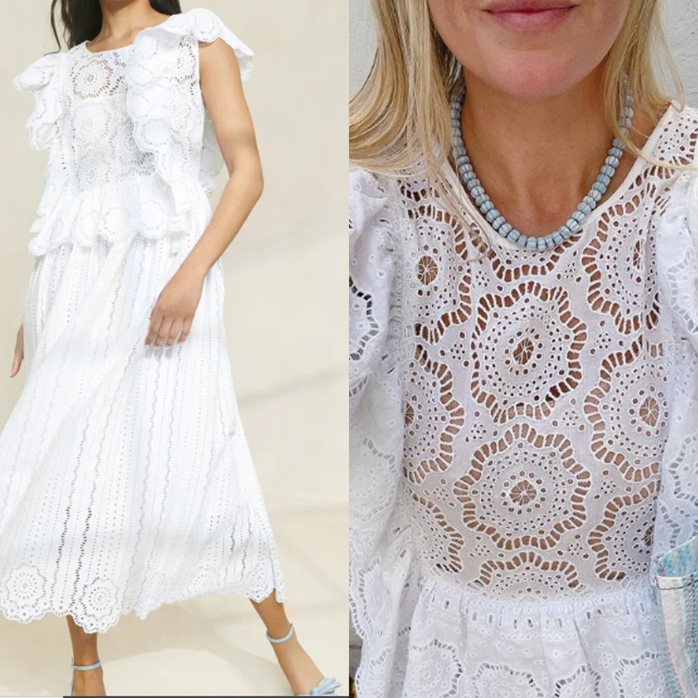 Loeffler Randall White Eyelet Midi Dress